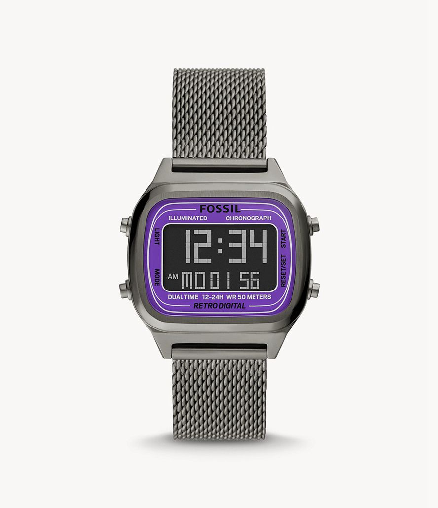 Fossil Retro Digital Stainless Steel Ure Herre Grå | RZUCGQ-592