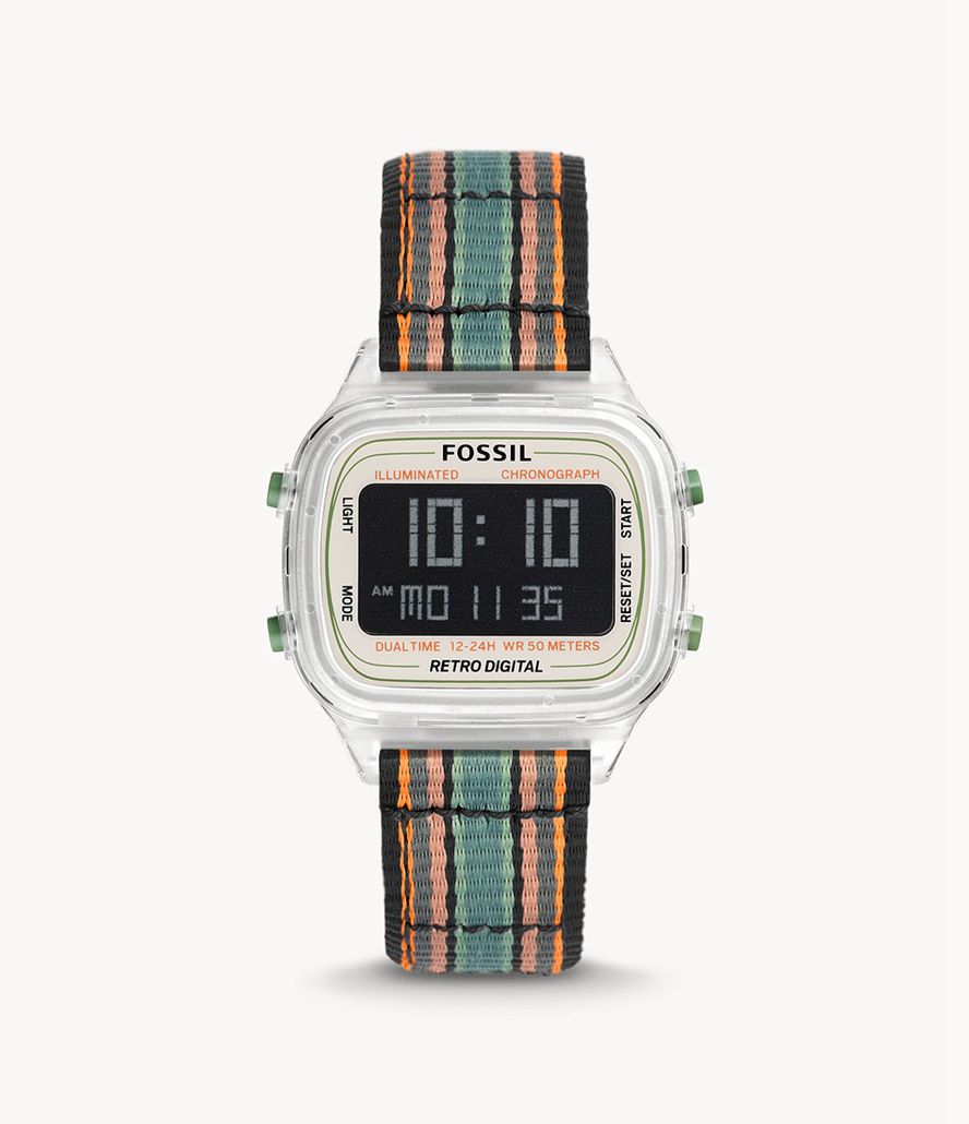 Fossil Retro Digital With And Stripes Nylon Ure Herre Hvide | KNVIYQ-152