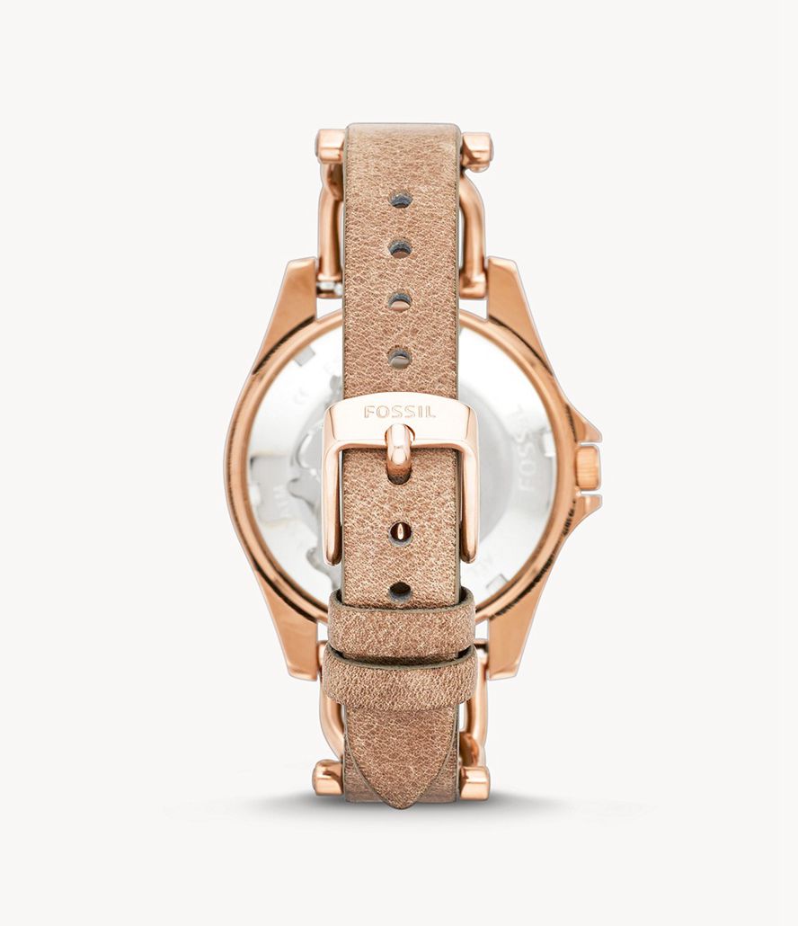 Fossil Riley Multifunktion Rose-Tone & Sand Læder Ure Dame Lyserød Guld | NAOJPF-149