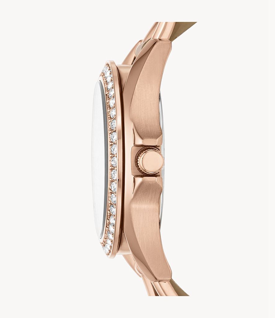 Fossil Riley Multifunktion Rose-Tone & Sand Læder Ure Dame Lyserød Guld | NAOJPF-149