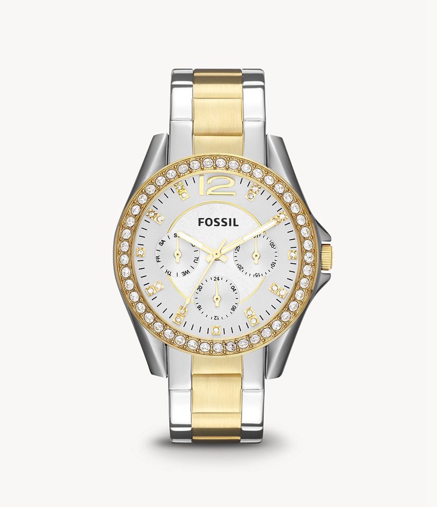 Fossil Riley Multifunktion Two-Tone Stainless Steel Ure Dame Sølv Guld | NKUHYM-842