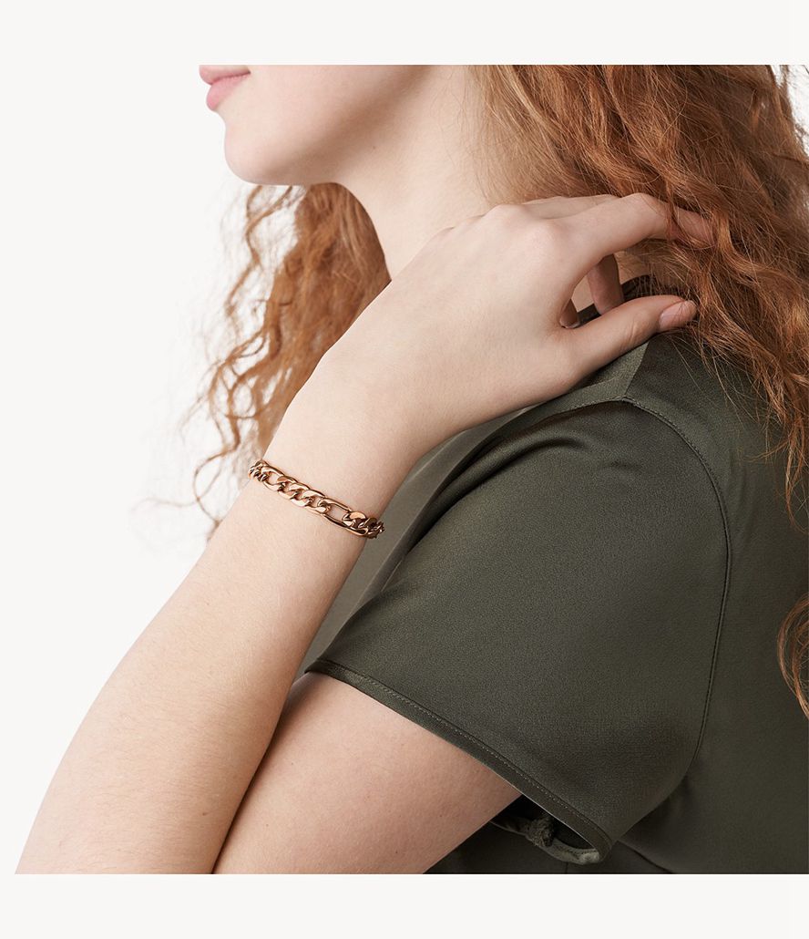 Fossil Rowan Oh So Charming Tone Stainless Steel Chain Armbånd Dame Lyserød Guld | DXMUKS-821