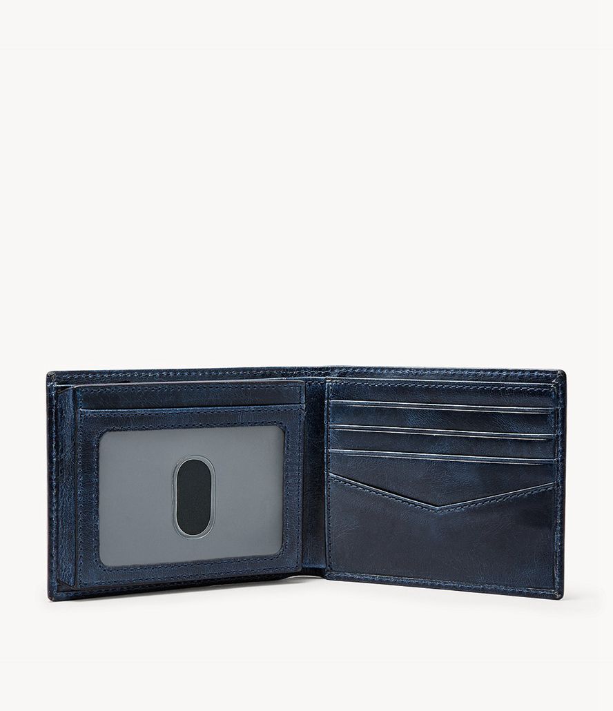 Fossil Ryan Rfid Flip Id Bifold Tegnebog Herre Blå | LPSFQN-502