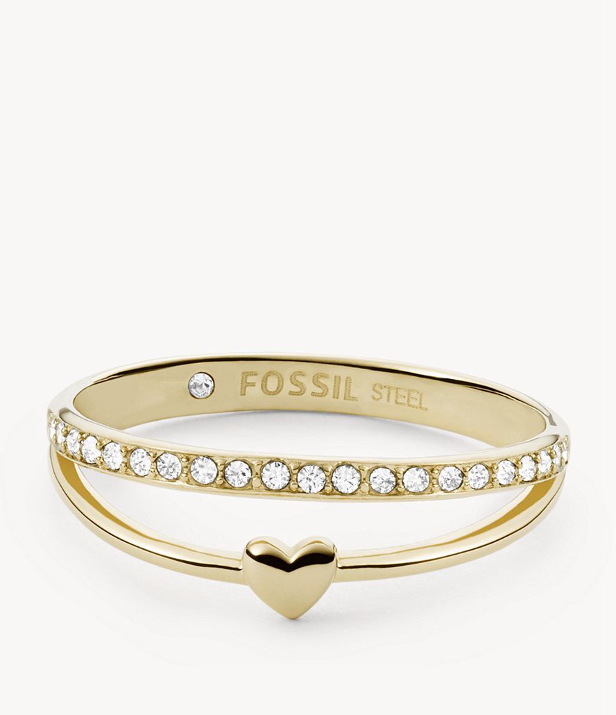 Fossil Sadie All Stacked Up Stainless Steel Heart Band Ring Dame Guld | ZLHRFV-036