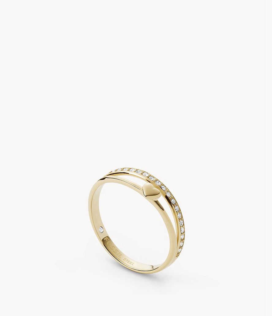 Fossil Sadie All Stacked Up Stainless Steel Heart Band Ring Dame Guld | ZLHRFV-036