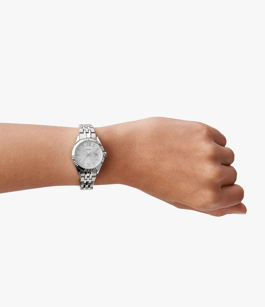 Fossil Scarlette Micro Three-Hand Date Stainless Steel Ure Dame Sølv | NEWYUM-812