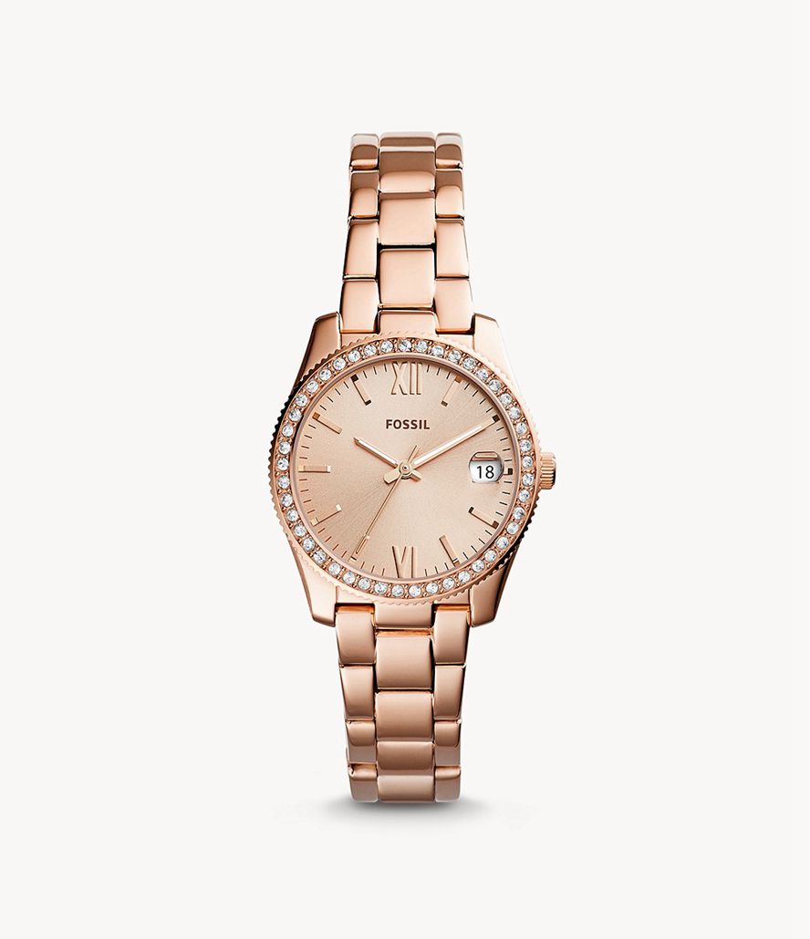 Fossil Scarlette Mini Three-Hand Date Tone Stainless Steel Ure Dame Lyserød Guld | KUTRAJ-207