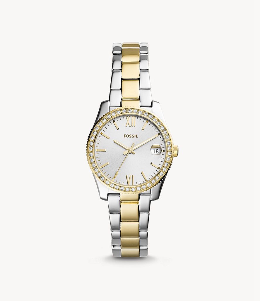 Fossil Scarlette Mini Three-Hand Date Two Tone Stainless Steel Ure Dame Sølv Guld | OXSWIN-214