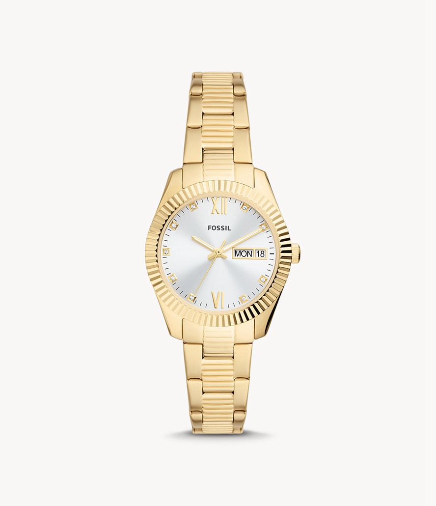 Fossil Scarlette Three-Hand Day-Date Stainless Steel Ure Dame Guld | LITNVE-042