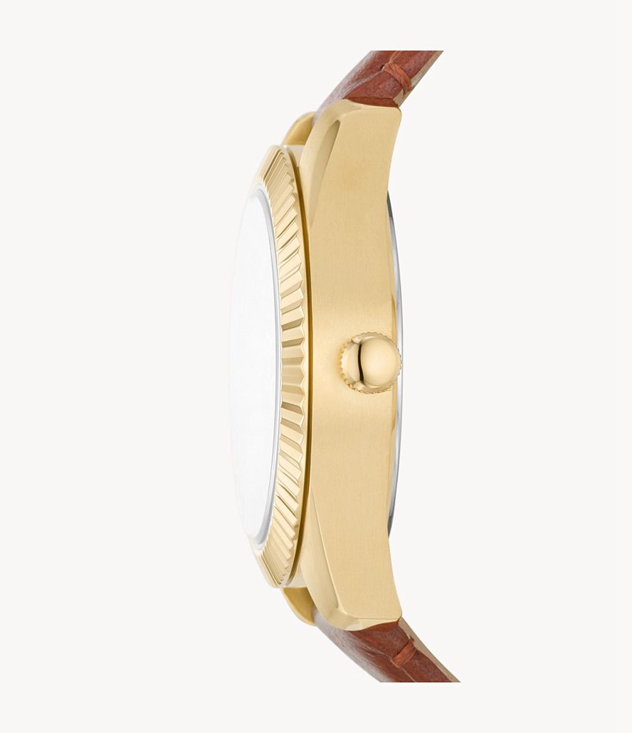 Fossil Scarlette Three-Hand Day-Date Tan Læder Ure Dame Guld | XMNYLP-894