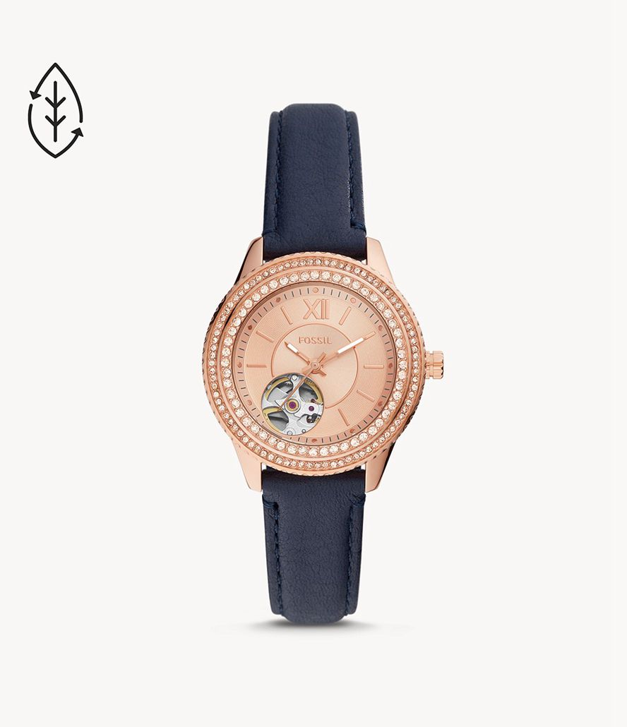 Fossil Stella Automatisk Eco Læder Ure Dame Lyserød Guld | SMFDTV-463