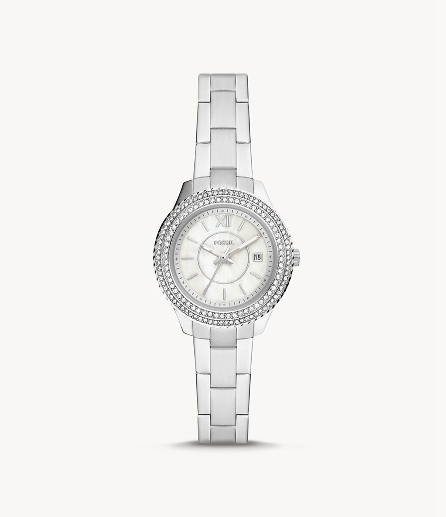 Fossil Stella Three-Hand Date Stainless Steel Ure Dame Sølv | BDJUCV-823