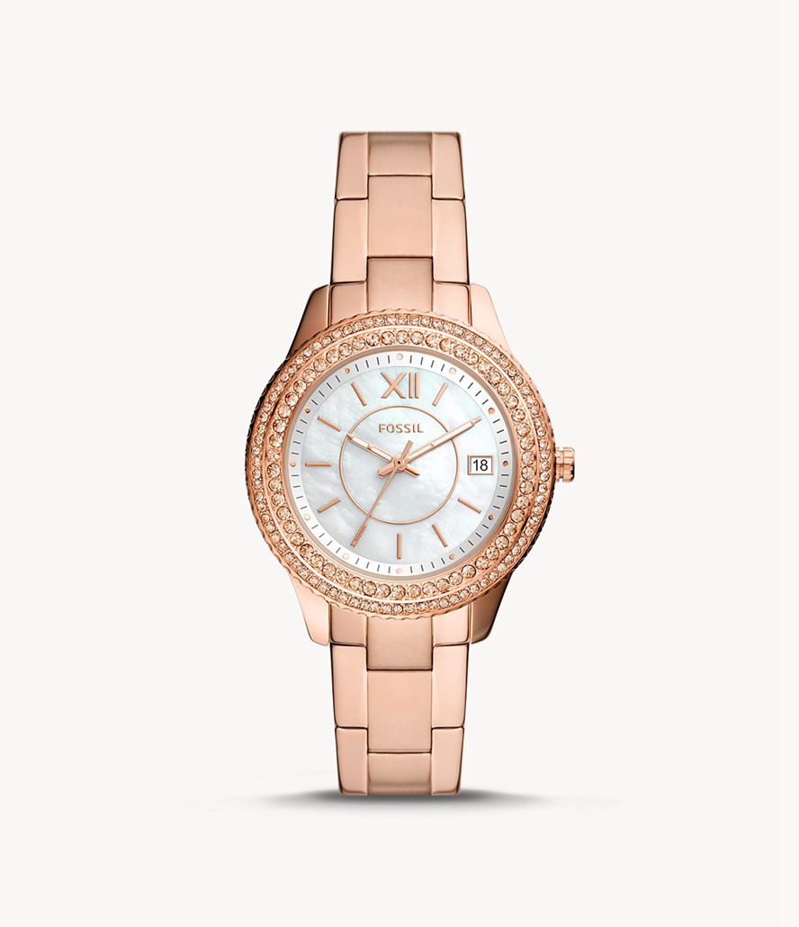 Fossil Stella Three-Hand Date Tone Stainless Steel Ure Dame Lyserød Guld | HDGLKA-240