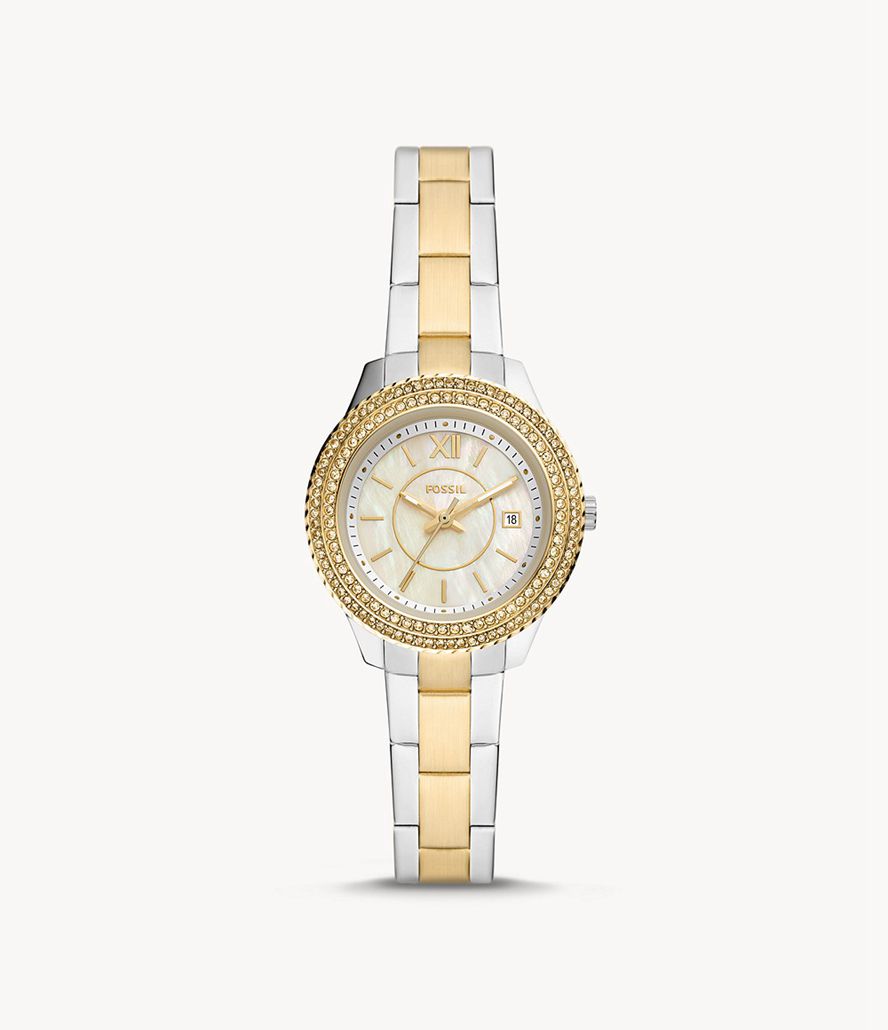 Fossil Stella Three-Hand Date Two-Tone Stainless Steel Ure Dame Sølv | LXKPUH-437