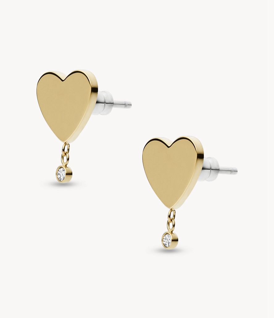 Fossil Sutton Mommy And Me Stainless Steel Heart Stud Øreringe Dame Guld | KPCALQ-168