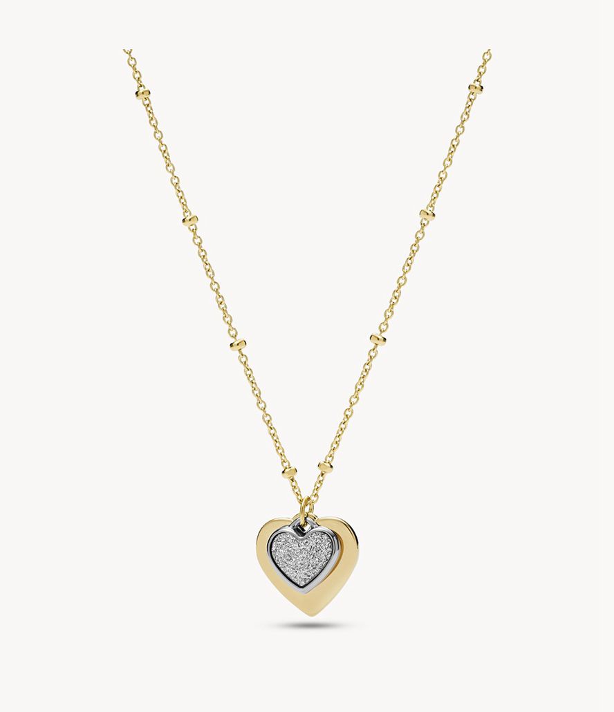 Fossil Sutton Mommy And Me Two-Tone Stainless Steel Heart Pendant Halskæder Dame Guld | IQJOBA-805