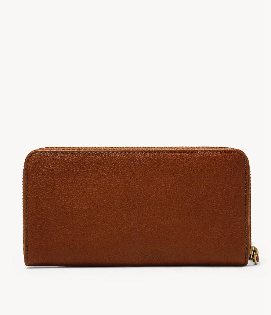 Fossil Tara Zip Clutch Taske Dame Brune | IZSWOV-579