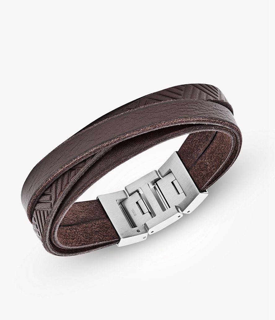 Fossil Textured Læder Wrist Wrap Armbånd Herre Sølv | KHLZGA-730