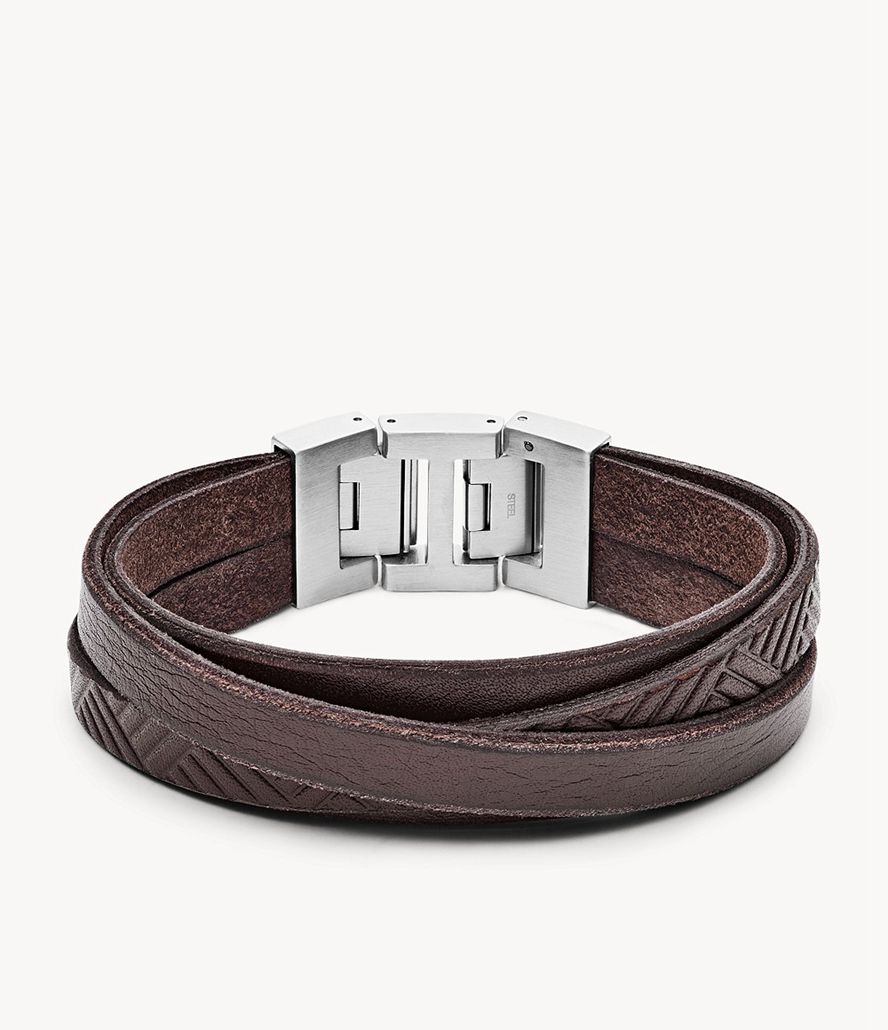 Fossil Textured Læder Wrist Wrap Armbånd Herre Sølv | KHLZGA-730