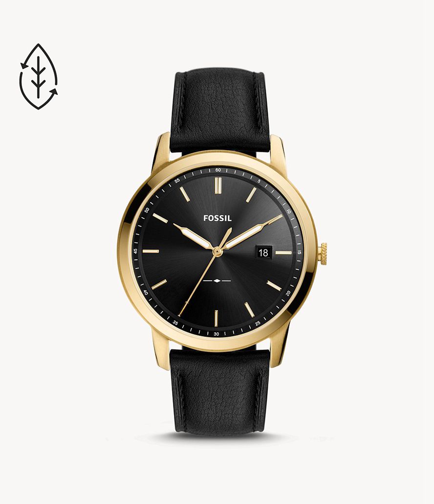 Fossil The Minimalist Solar-Powered Eco Læder Ure Herre Guld | MSBRTN-038