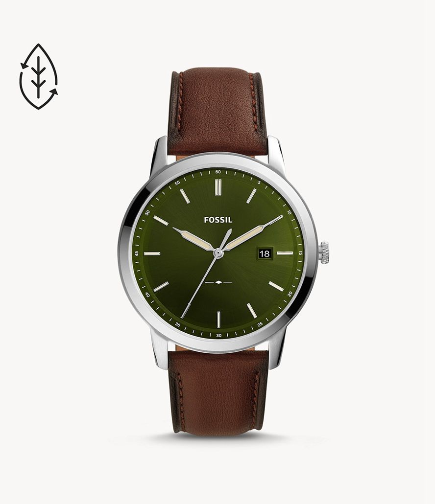 Fossil The Minimalist Solar-Powered Eco Læder Ure Herre Sølv | YQSRIJ-019