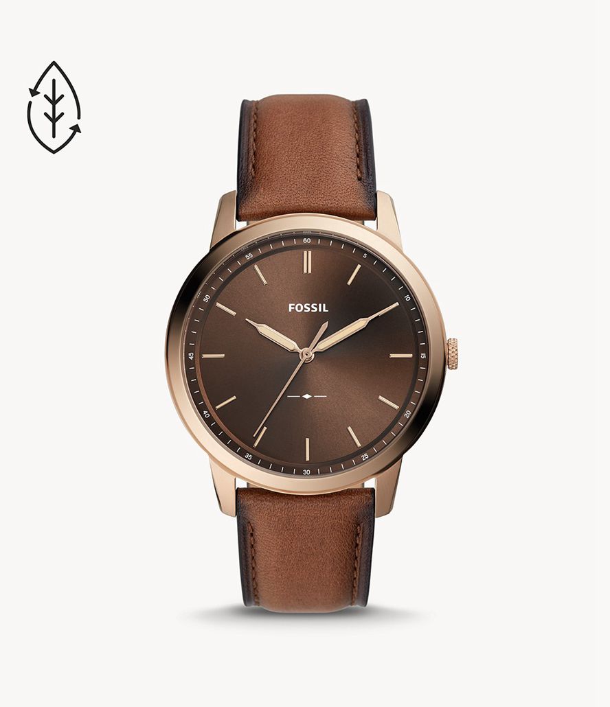 Fossil The Minimalist Three-Hand Eco Læder Ure Herre Brune | QIBFVG-163