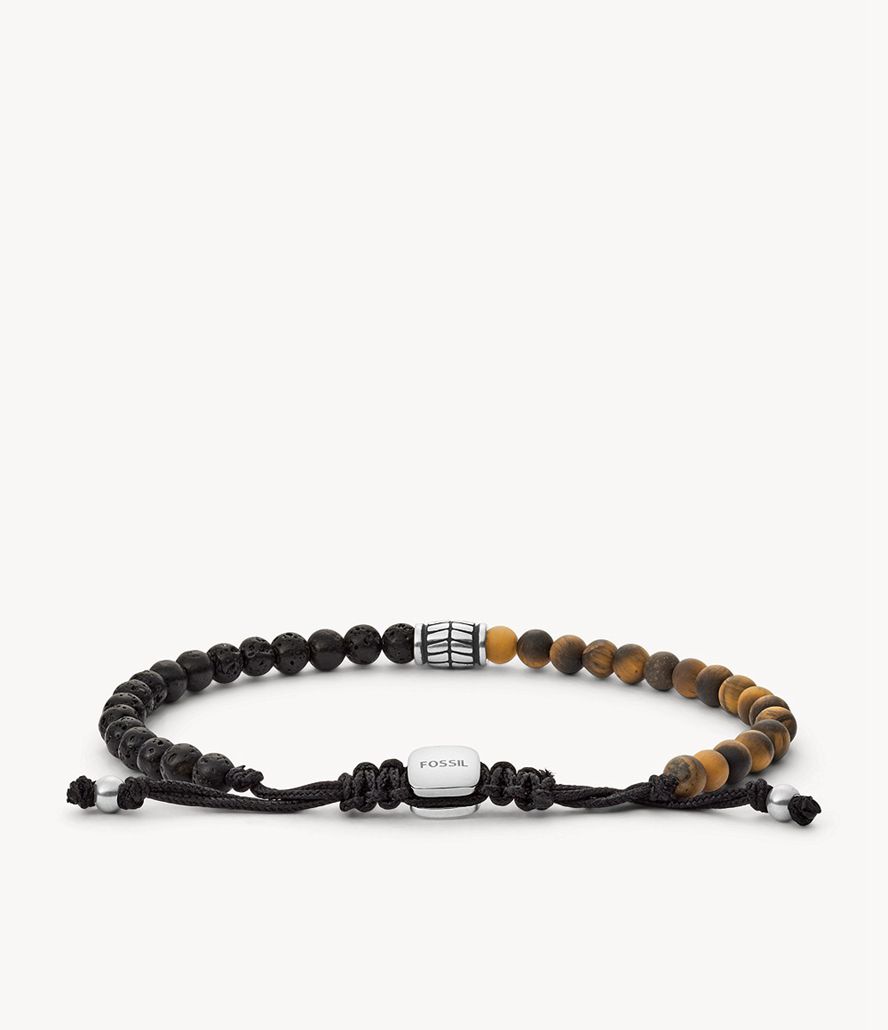 Fossil Tiger's Eye Beaded Armbånd Herre Sort | AXUFYD-742