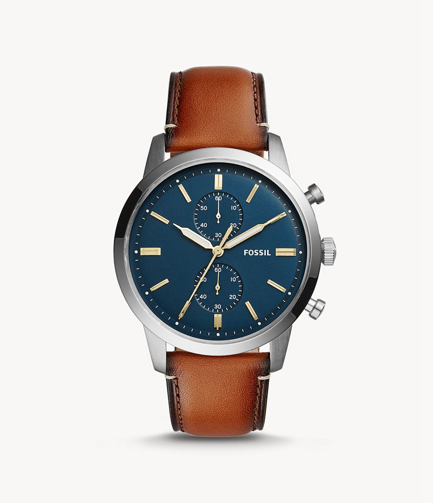 Fossil Townsman 44mm Kronograf Læder Ure Herre Sølv | ZSYGVB-046