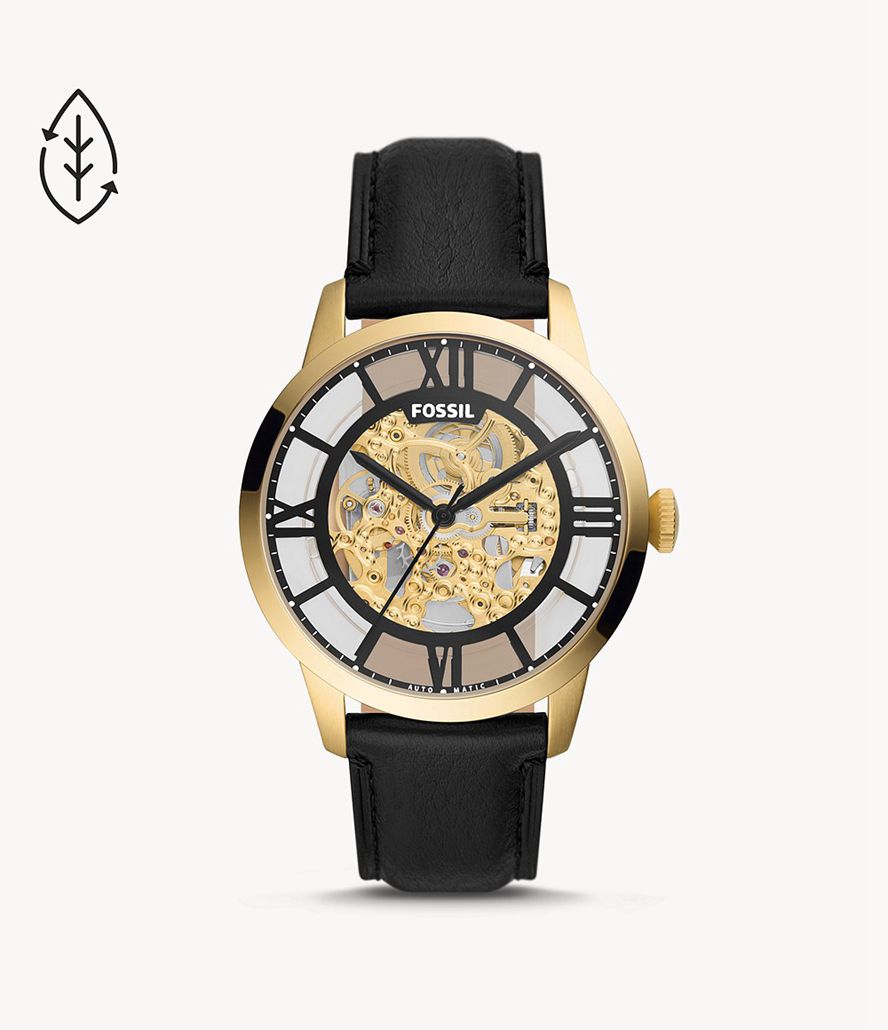 Fossil Townsman Automatisk Eco Læder Ure Herre Guld | POHTZU-097