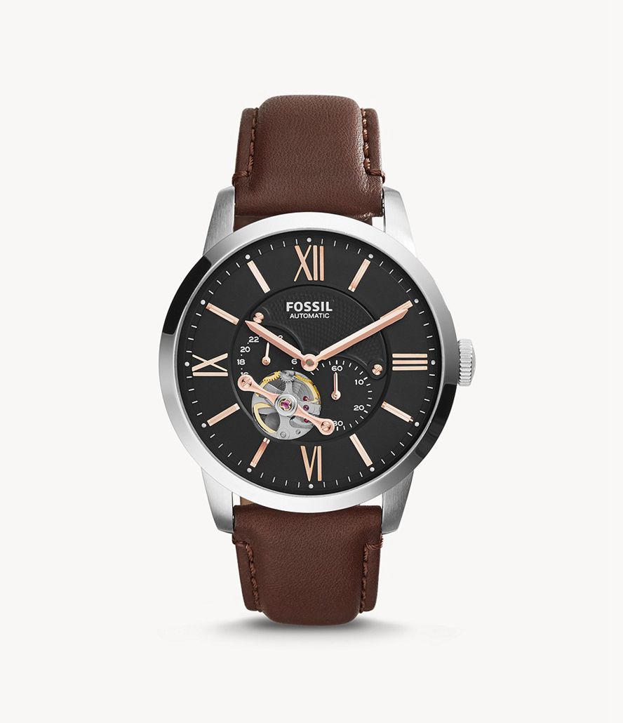 Fossil Townsman Automatisk Læder Brown Ure Herre Sølv | GQDHXE-937