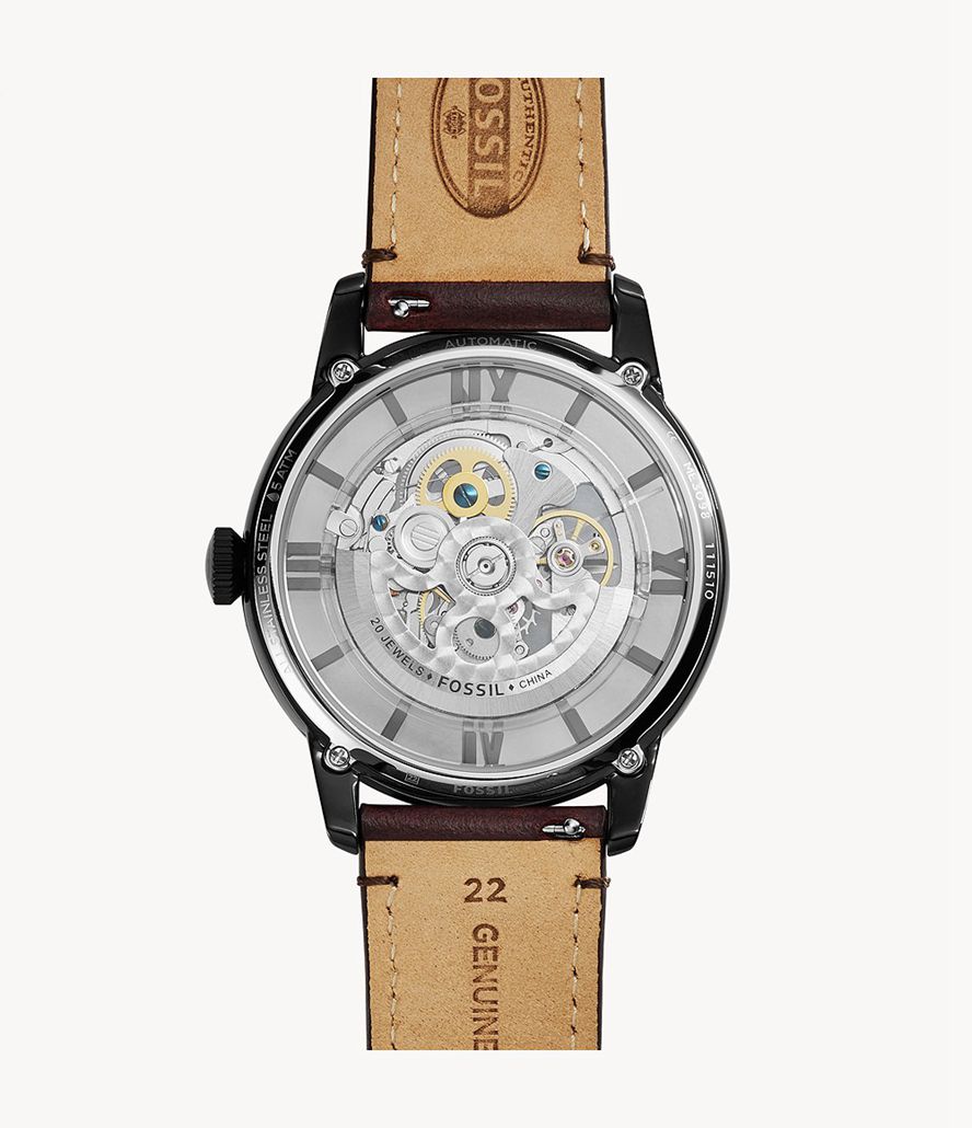 Fossil Townsman Automatisk Læder Ure Herre Sort | FRXBDU-536