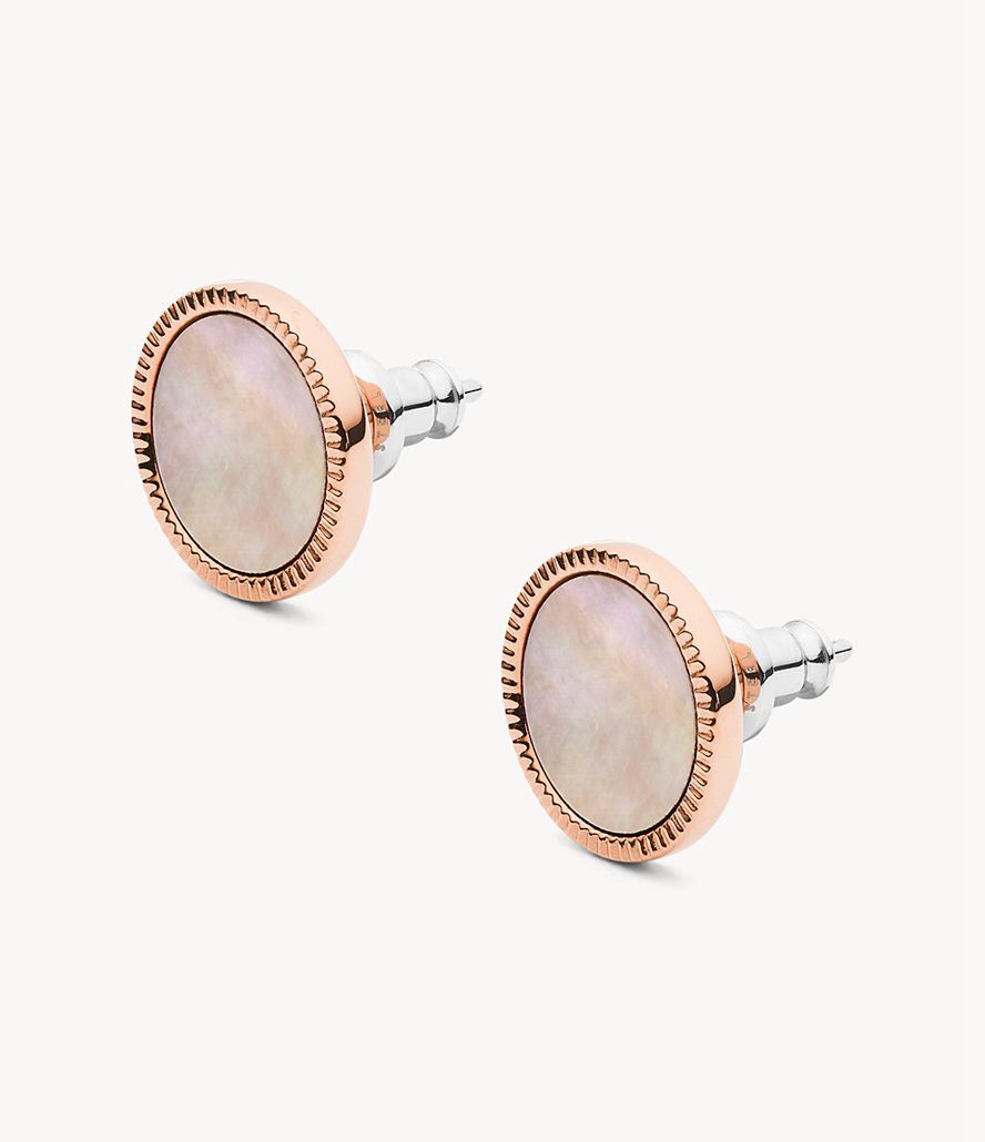 Fossil Val Coin Edge Mother Of Pearl And Tone Steel Studs Øreringe Dame Lyserød Guld | OTPVYK-394