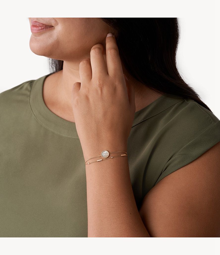 Fossil Val Coin Edge Mother Of Pearl And Tone Steel Double-Strand Armbånd Dame Lyserød Guld | ZWAXPC-461