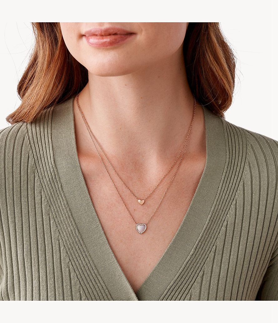 Fossil Val Hearts To You Mother-Of-Pearl Stainless Steel Multi-Strand Halskæder Dame Lyserød Guld | NYJMAU-568