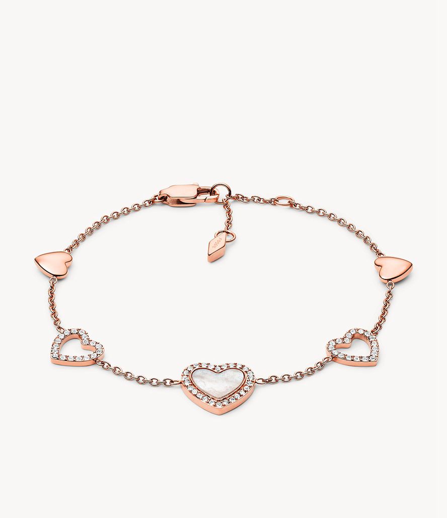 Fossil Val Hearts To You Mother-Of-Pearl Stainless Steel Chain Armbånd Dame Lyserød Guld | TYKRIA-671