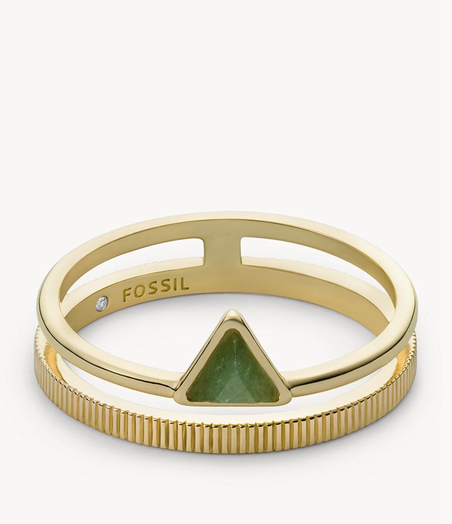 Fossil Val Joyful Expression Aventurine 14k Plated Brass Prestack Ring Dame Guld | APBOTY-039