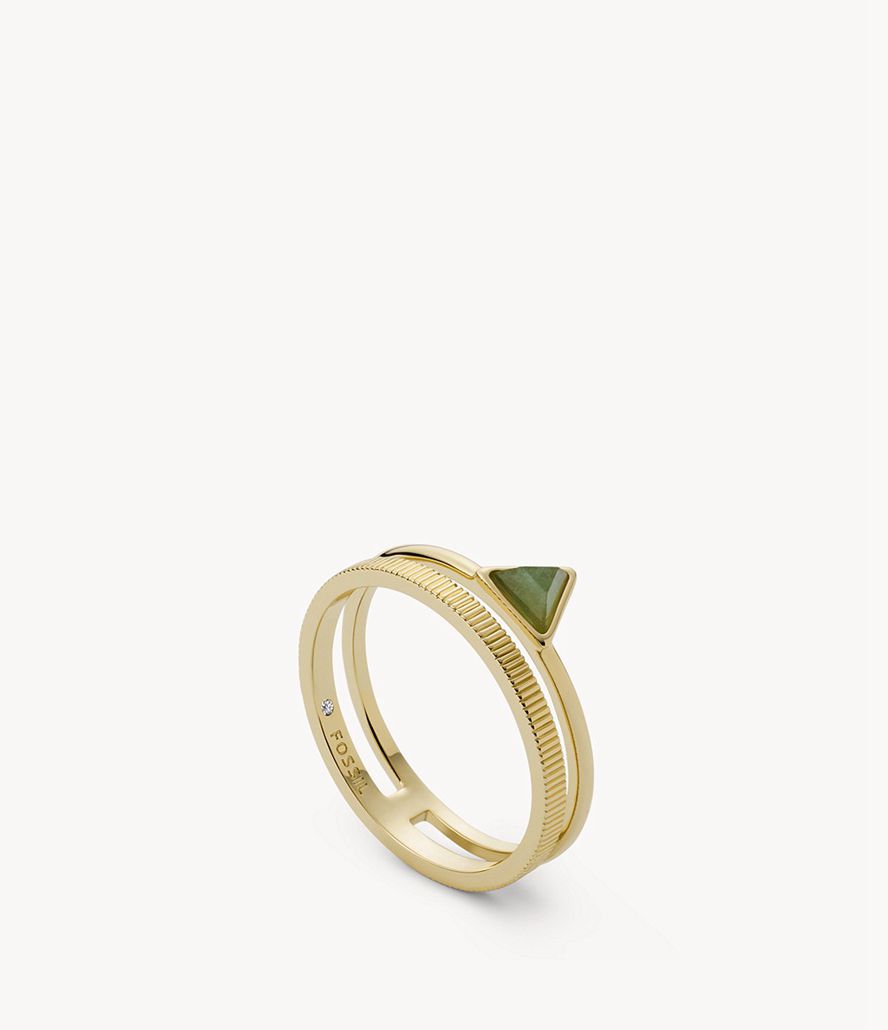 Fossil Val Joyful Expression Aventurine 14k Plated Brass Prestack Ring Dame Guld | APBOTY-039