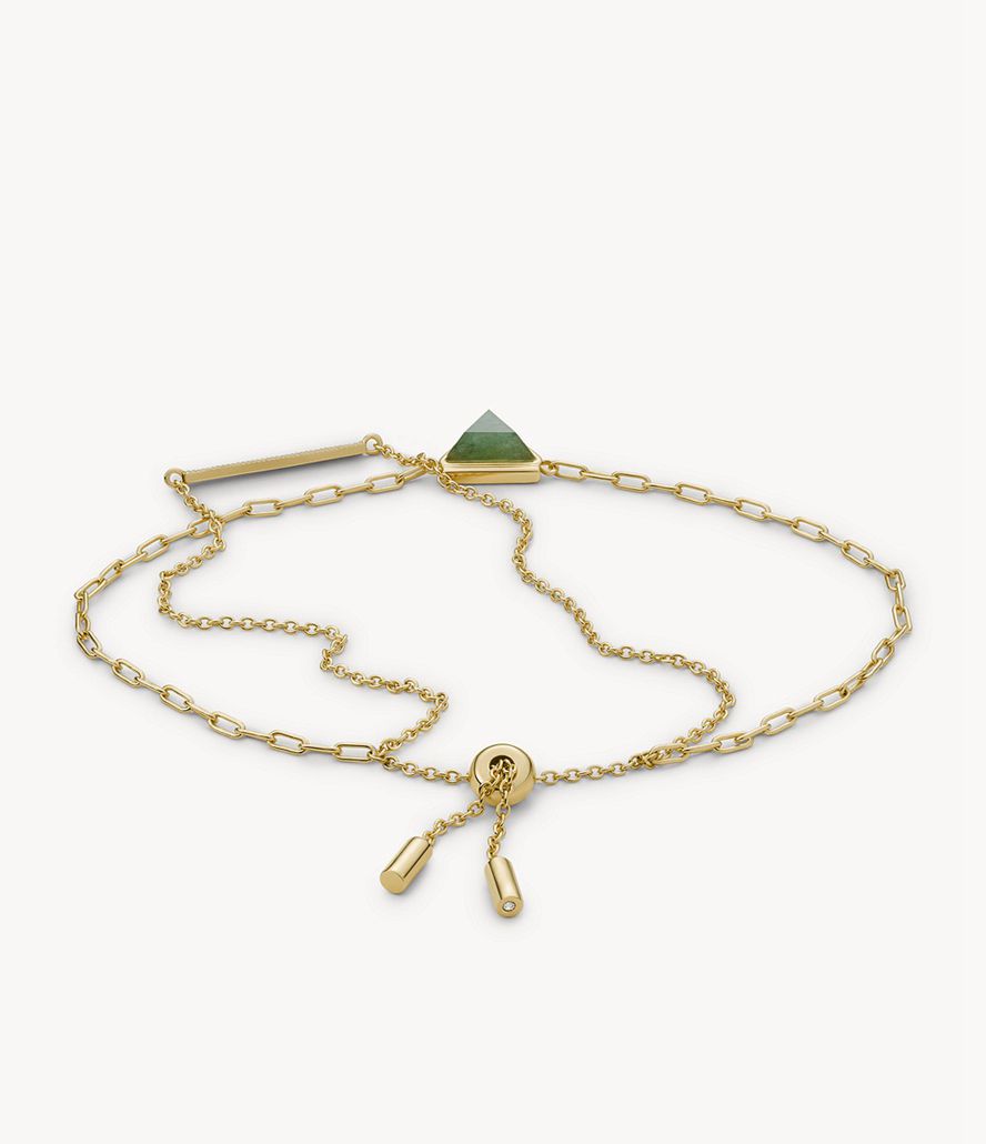 Fossil Val Joyful Expression Aventurine 14k Plated Brass Chain Armbånd Dame Guld | UKGJXT-615