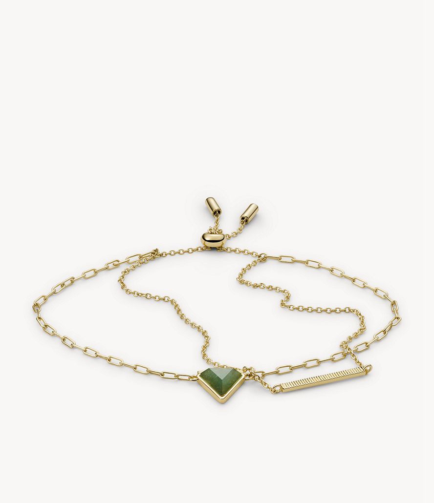 Fossil Val Joyful Expression Aventurine 14k Plated Brass Chain Armbånd Dame Guld | UKGJXT-615