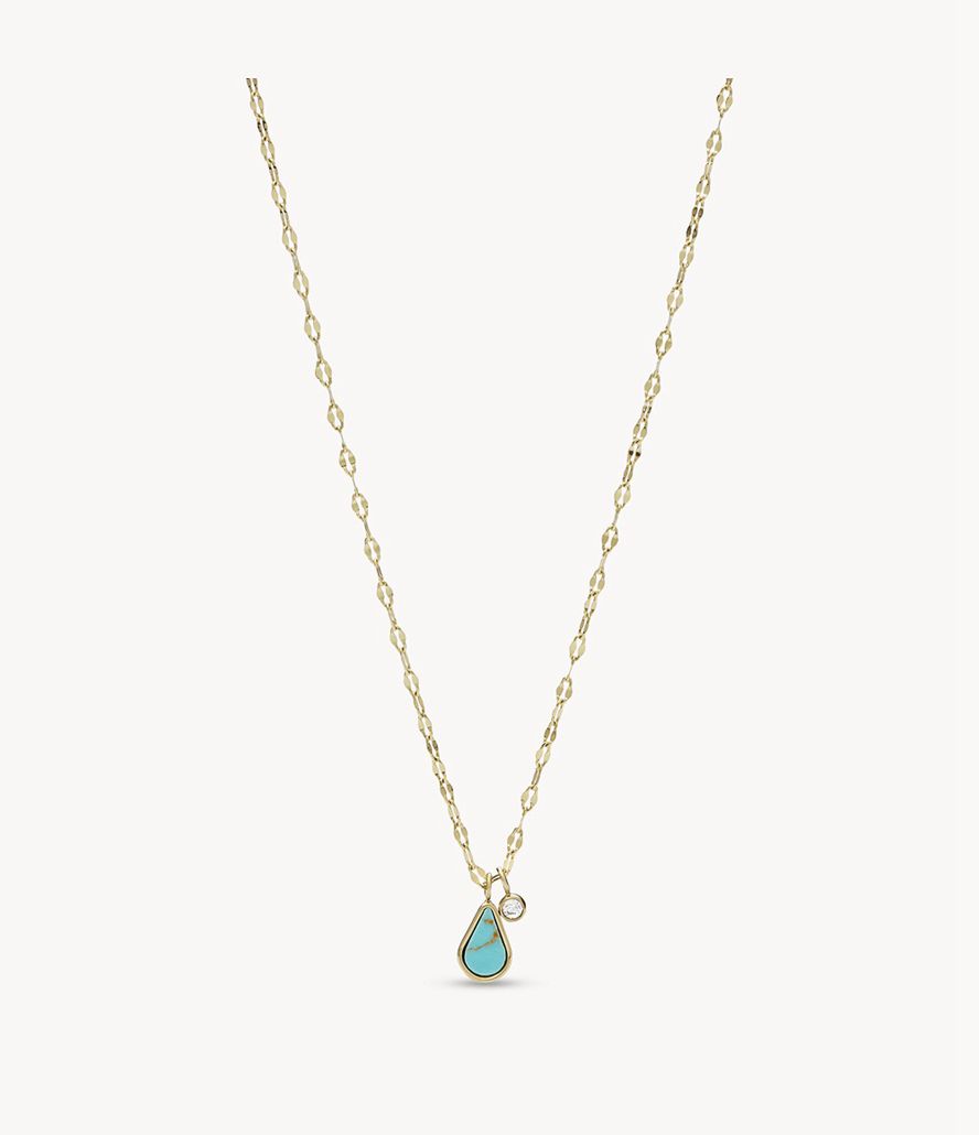 Fossil Val Tranquil Summer Turquoise Stainless Steel Pendant Halskæder Dame Guld | ASVNKZ-103