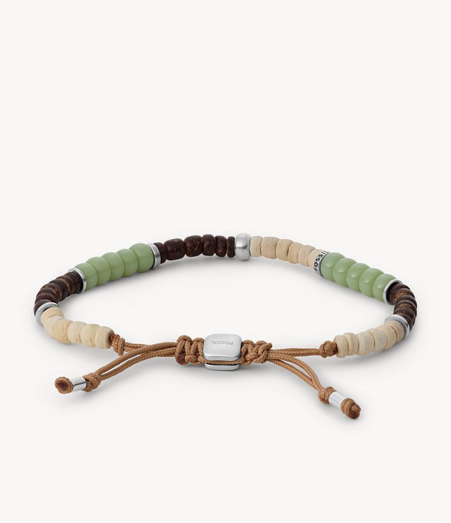 Fossil Vintage Casual Joyful Expression Recycled Nylon Coconut And Birchwood Beaded Armbånd Herre Sølv | OCMNIR-275