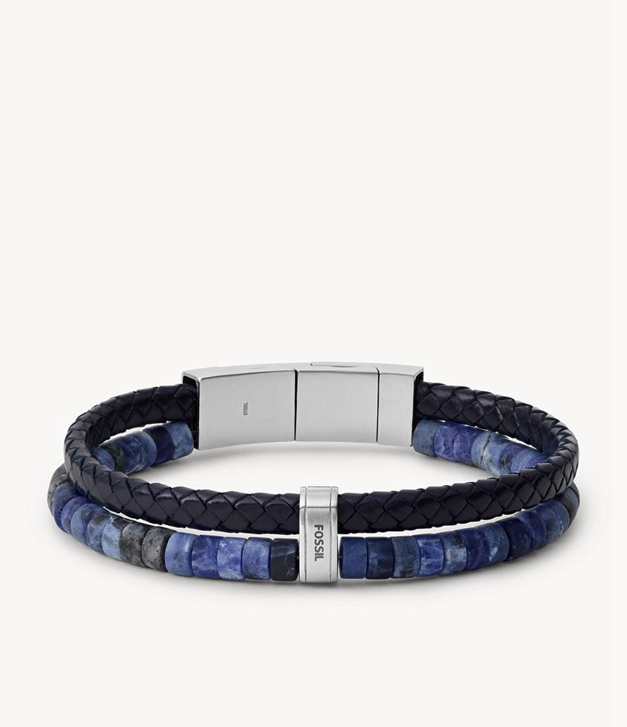 Fossil Vintage Casual Multistrands Pacific Sodalite Strand Armbånd Herre Sølv | OTNULJ-691