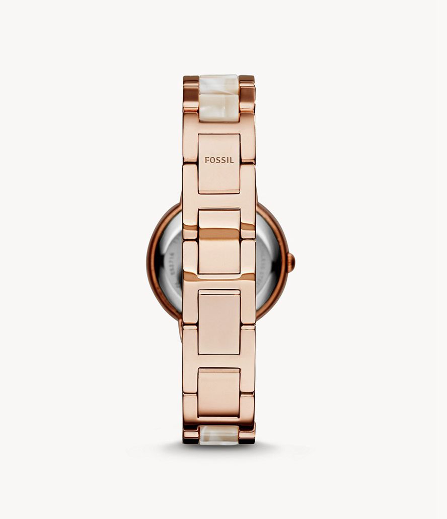 Fossil Virginia Rose-Tone & Horn Acetate Stainless Steel Ure Dame Lyserød Guld | YUCEKB-750