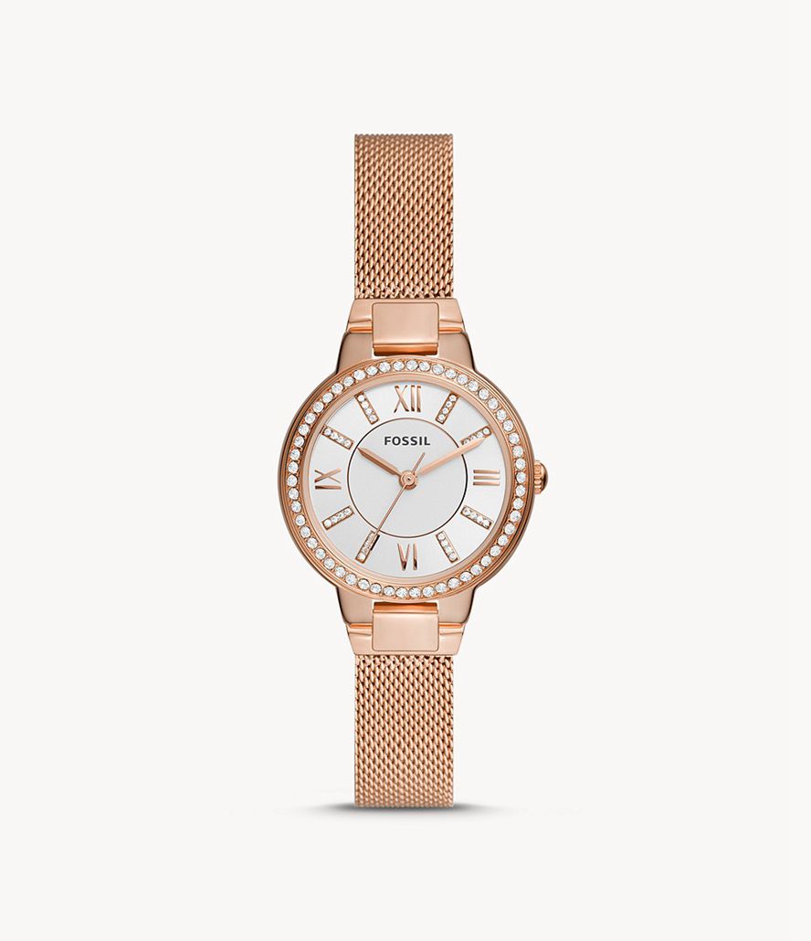 Fossil Virginia Three-Hand Tone Stainless Steel Mesh Ure Dame Lyserød Guld | ULHOZA-942