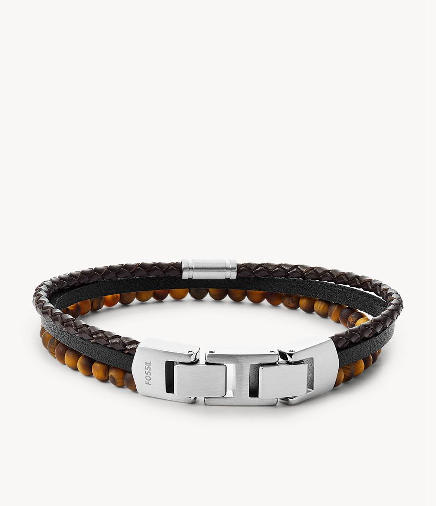 Fossil Warm Tones Tiger's Eye Multi-Strand Armbånd Herre Sølv | XDLYIQ-105