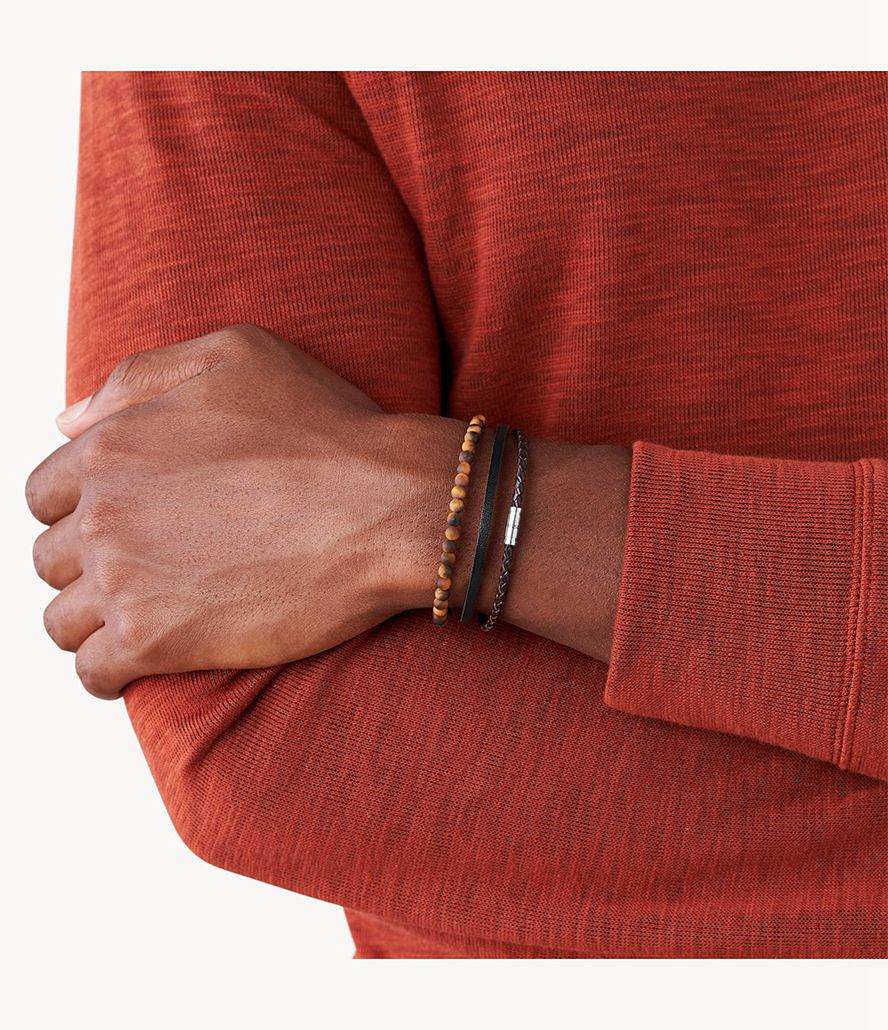 Fossil Warm Tones Tiger's Eye Multi-Strand Armbånd Herre Sølv | XDLYIQ-105